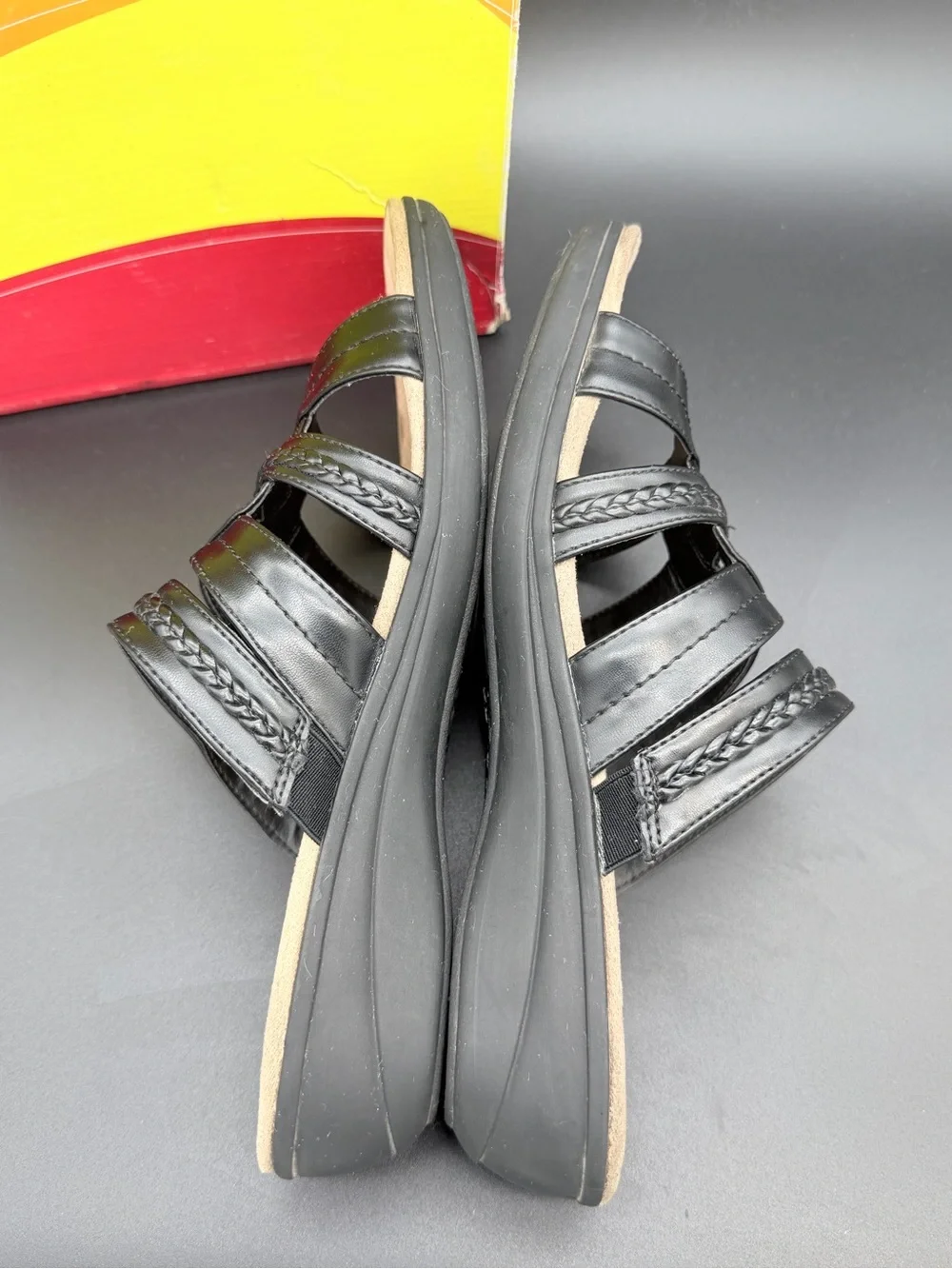 Wear.Ever Demanda Black Strappy Wedge Sandals – Size 9